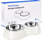 Double Dog Bowls Set – Non-Slip Pet Food & Water Dishes with Resin Stand, Includes Small (1 Cup) & Medium (2 Cups) Bowls – Ideal for Puppies and Cats – White