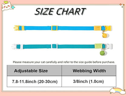 Elastic Cat Collar 2 Pack of Safety Quick Release Cat Collars with Bell Anti-Suffocation Kitten Puppy Collars(Green+Blue)