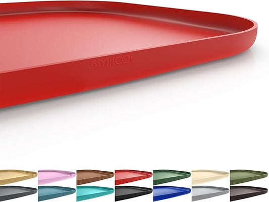 Silicone Pet Feeding Mat with Raised Edge for Food and Water, Dog Bowl Mats, Cat Bowls Placemat with High Lip for Floor Waterproof, Rubber Tray for Cats and Dogs 22 x 14 x0.8 Red
