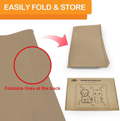 KVK Dog Water Mat 39.4×29.5in - Silicone Dog Mats for Food and Water Extra Large - Pet Food Mat for Floors Waterproof - Pet Feeding Mats Prevent Water Food Spills - Taupe
