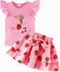 Girls Skirt Set 2 Piece Outfit Toddler Summer Clothes Ruffle Sleeve T-Shirt Bow Knot Tutu Skirt Outfit Set