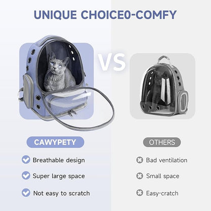 Cat Backpack Carrier, Breathable Cat Carrier Large Space Bubble Pet Backpack for Kitty Small Dog up to 12lbs, Transparent & Foldable Pet Carrier for Travel Hiking (Blue