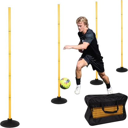 6 FT Agility Poles for Soccer, Basketball, Football, Equestrian, Pet Training, 4/6/8/10 Pack Detachable Soccer Poles w/Rubber Bases, Pole Bending Poles for Horses, Indoor/Outdoor Use