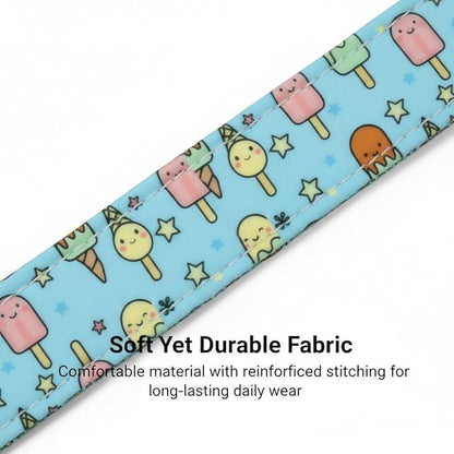 Cute Dog Collar, Girl Boy Dog Collar for Medium Dogs, Blue Collar with Ice Cream Print for Spring Summer, Adjustable Pet Collar Made of Soft Durable Fabric and Robust Buckle, M