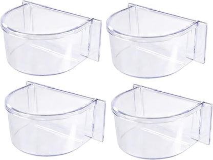 Lot of 4 Bird Cage Clear Plastic Seed Water Feeder Cups