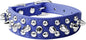 Spiked Dog Collar Soft Pu Leather Mushrooms Rivet Spike Studded Puppy Adjustable Pet Collars for Small Breeds (M, Dark Blue)