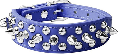 Spiked Dog Collar Soft Pu Leather Mushrooms Rivet Spike Studded Puppy Adjustable Pet Collars for Small Breeds (S, Dark Blue)