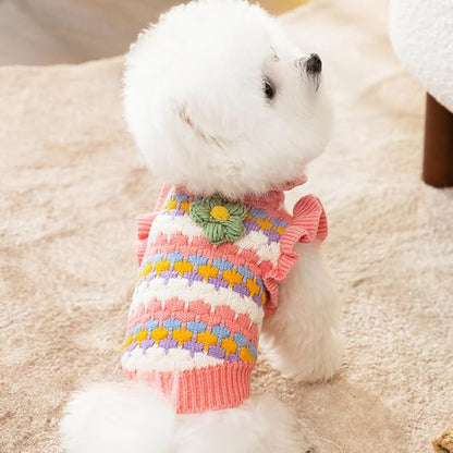 Small Dog Sweater, Knitted Tulip Cat Sweater, Warm Thick Holiday Puppy Clothes for Small Dog Girl,Cold Weather Outfit for Kitten Chihuahua Yorkie Teacup Dachshund Pug (Pink, Large)
