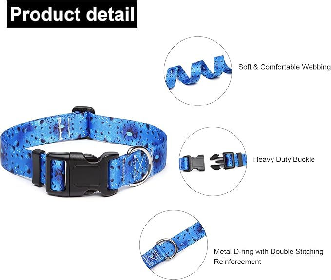 Mercano Adjustable Dog Collar - Special Design Patterns, Soft Nylon Comfortable Sturdy Pet Collar for Small Medium Large Dogs (M, Blue Ocean)