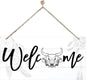 Welcome Sign for Front Door, Welcome Decor Wooden Hanging Sign, Unique Western and Bohemian style Wall Hanging Decor, Funny Wooden Outdoor Front Door Decoration 13.8X6.9 inches