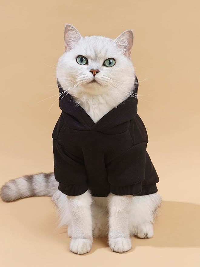 QWINEE Hoodie Shirt Sweatshirt - Stylish Clothes for Dogs, Cats, Kittens, Puppies - Small Medium Large - Black Medium