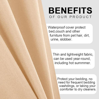 DUJUIKE Waterproof Bed Cover for Dog and Cats,Pet Hair Resistant Bed Sheet Cover, Protective Bed Liner Cover with 100% Waterproof Breathable Thin Fabric (Apricot Yellow, Queen 78 * 90 inch)