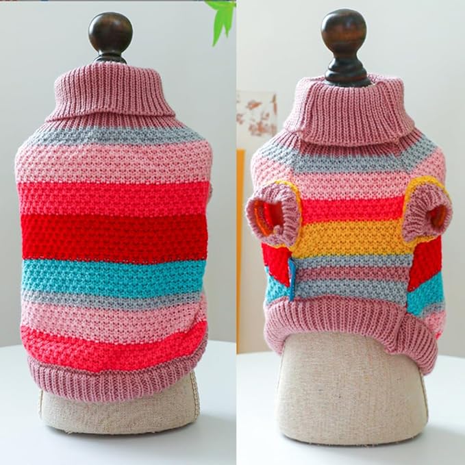 Rainbow Puppy Sweater for Small Dog Pullover Knitted Dog Sweatshirt Cable Cat Knitwear Warm Pet Clothes for Kitten Chihuahua Yorkie Toy Poodle (Rainbow, Medium)