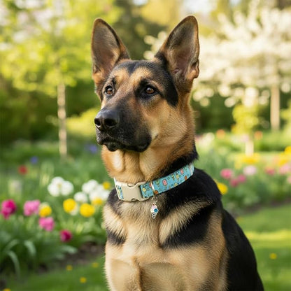Blue Dog Collar for Large Dogs, Boy Girl Dog Collar with Ice Cream Pattern for Spring Summer, Breathable Adjustable Large Collars for Male Female Dogs, L