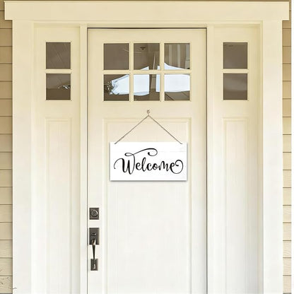 Welcome Sign for Front Door, Welcome Decor Wooden Hanging Sign for Wall Decor, Rustic Funny Wooden Outdoor Front Door Hanging Decoration 13.8X6.9 inches