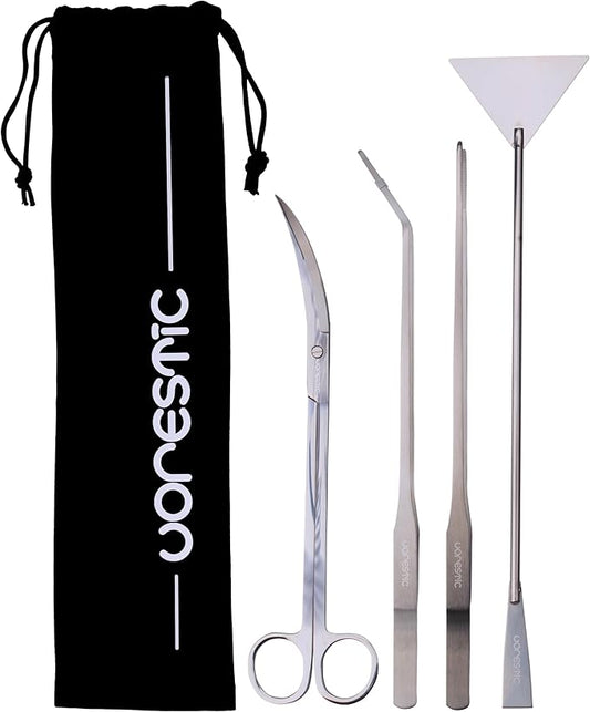 VORESTIC 4Pcs Aquascaping Tools, Stainless Steel Aquarium Tweezers, Scissors and Spatula - Aquascape Tools Set for Trimming, Maintenance