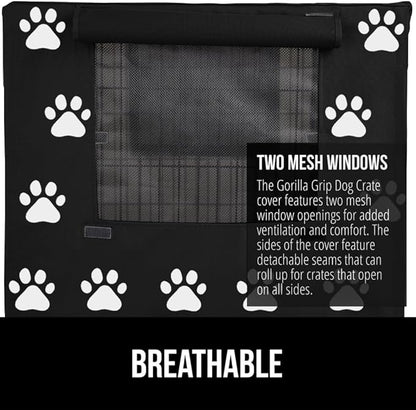 GORILLA GRIP Dog Crate Covers Compatible with Amazon Basics Crates, All Sides Open, Privacy Cover Fits 42" Wire Kennel, Breathable Mesh Windows, Light Reducing Puppy Training Cage Topper, Black Paw