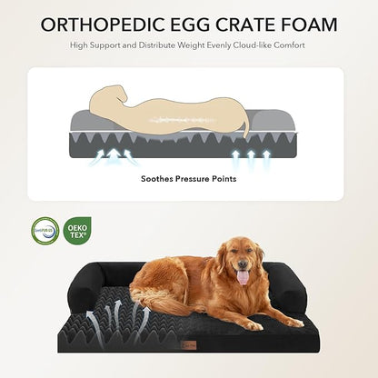 Orthopedic Dog Beds for Extra Large Dogs, Waterproof Egg Crate Foam XL Dog Bed with Sides 41x27Inch, Washable Big Dogs Couch Beds with Removable Cover and Nonskid Bottom, Black