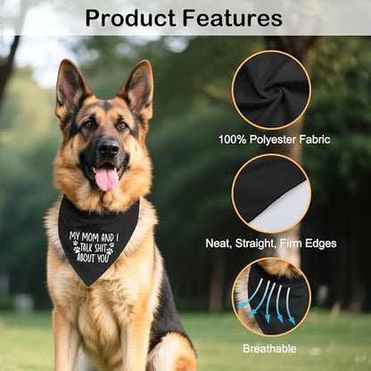 My Mom and I Talk About You Black Dog Bandana, Hilarious Sarcastic Pet Scarf Decor for Banter Friends, Dog Bandanas Accessories for Divorce Breakup, for Pet Lover Puppy Mom