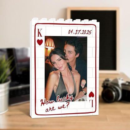 NAZENTI Custom Photo Building Block Gifts for Anniversary, Personalized Couple Playing Card Puzzle Blocks, Valentines Day Gifts for Boyfriend, Romantic Home Decor for Him, Picture Memory Desktop