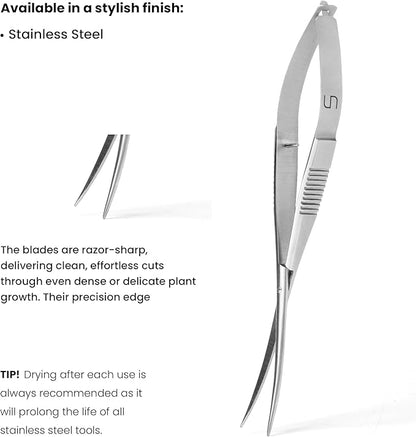 UNS Aquascaping Tools - Stainless Steel Rust Resistant, Freshwater Planted Tank, Saltwater Reef Aquarium Maintenance Accessory - Trimming Stems & Carpets Coral Cutting - Curved Spring Scissors, Silver