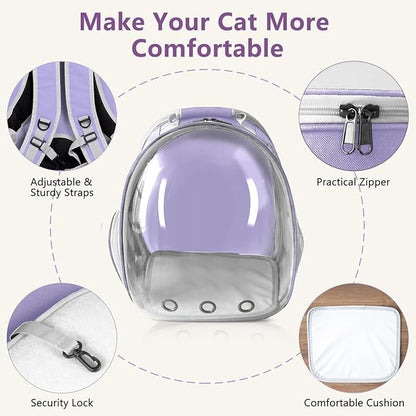Cat Backpack Carrier Back Expandable Bubble Pet Carrier Backpack for Large Cat, Kitten and Dog, Designed for Hiking, Travelling and Outdoor Use (Back Expandable-Purple)