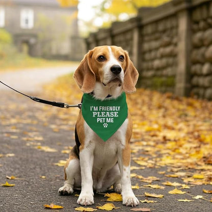 I'm Friendly Please Pet Me Dog Bandana - Green Triangle Scarf for Small to Large Dogs (D50)