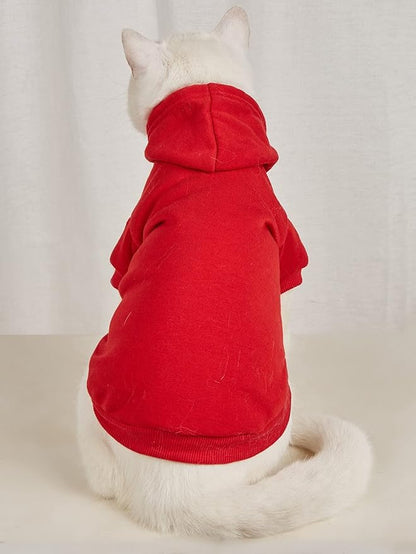 QWINEE Basic Dog Hoodie Sweatshirt Puppy Sweater Warm Cat Costumes Pet Clothes for Chihuahua Puppy Kitten Small Medium Dogs Red X-Small