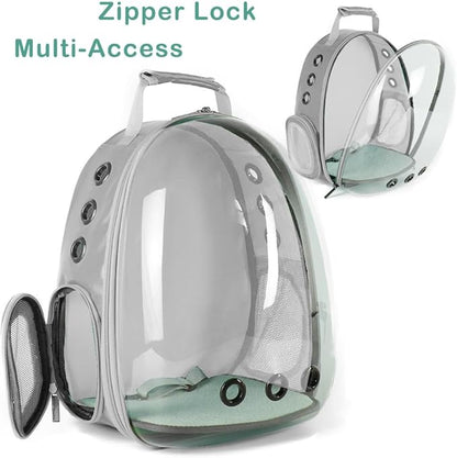 Bird Traval Carrier Cage, Clear Space Capsule Astronaut Backpack to Carry Parakeet Cockatiel Parrot with Metal Tray Wood Perch, Vet Transport School Bag