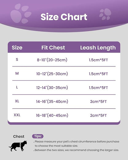 FAYOGOO Cat Harness, Cat Leash and Harness Set for Walking Escape Proof, Harness for Small Cats/Small Dogs, Large Kitten/Puppy Harness and Leash, Harness for Cats S-XXL(Modern Violet, Large)