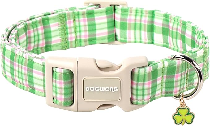 DOGWONG Pink Plaid Adjustable Pet Collar Comfortable Spring Summer Puppy Collar Cute Cotton Collars Durable Necklace Gift for Small Dogs,S
