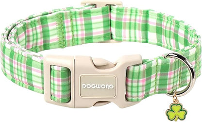 DOGWONG Pink Plaid Adjustable Pet Collar Comfortable Spring Summer Puppy Collar Cute Cotton Collars Durable Necklace Gift for Large Dogs,XL