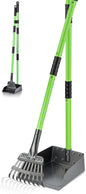 MXF Dog Pooer Scooper Set, 2 in 1 Pet Poop Scooper with Long Handle Dog Poop Picker Upper and Stainless Metal Tray & Rake for Medium & Small Dogs, Heavy Duty for Grass, Dirt, Gravel