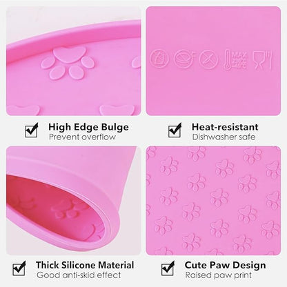 Dog Food Mat - Waterproof Dog Bowl Mat for Food and Water, Pet Food Placements with Edges, Nonslip Cat Feeding Mat for Protecting Floors (1Pack Pink)