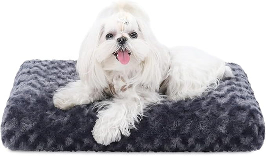 KSIIA Washable Dog Bed Deluxe Plush Dog Crate Beds Comfy Kennel Pad Anti-Slip Pet Sleeping Mat for Large, Jumbo, Medium, Small Dogs Breeds, 21" x 13", Dark Grey