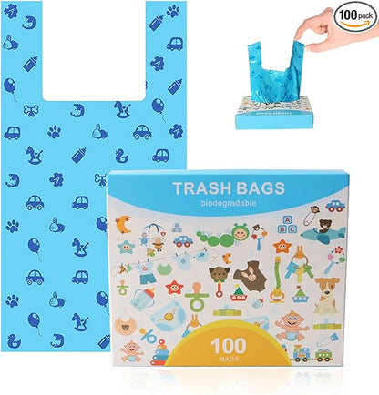 Odor Sealing Cat Litter Poop Clump Pick-Up Bags with Handles Scoop Tie Bags Dog Waste Bag, Leak Proof Pet Disposal, Unscented, 100 bags