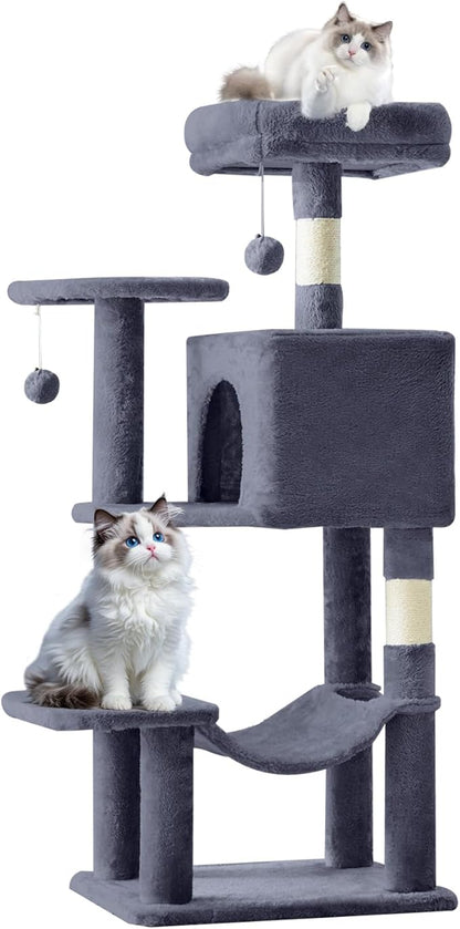 Sweetcrispy 44 Inch Cat Tree Tower, Cat Climbing Tower with Natural Sisal Scratching Posts, Hammock, Pet Condo for Indoor Cats and Kittens Play, Dark Grey