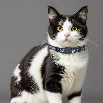 Cat Collar Breakaway, 2 Pack Cotton Cats Collars with Bells, Cute Flowers Shaped for Girl Boy Kittens, Purple and Blue
