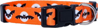 Native Pup Halloween Dog Collar- Spooky Fall Themed Horror Costume Collars- Skull, Pumpkin, Ghost, Bat, Witch, Candy Corn, Spider- Adjustable for Small, Medium, Large Breeds (Medium, Bats and Moon)