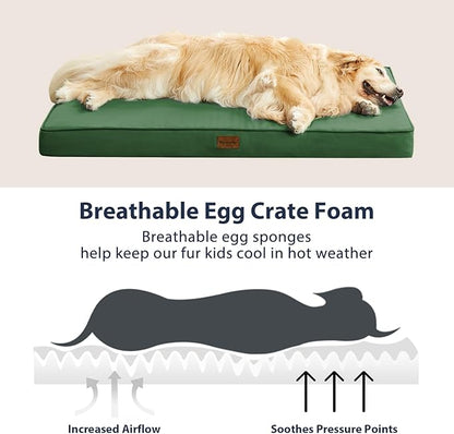 BFPETHOME Outdoor Dog Bed for Large Dogs, Waterproof, Orthopedic with Removable Washable Cover, Egg Crate Foam Mat (36 x 27in, Green)