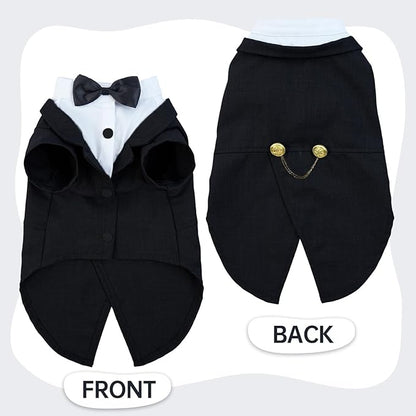 QBLEEV Cat Tuxedo Suit, Cat Halloween Costumes for Cats Only, Sphynx Cat Tuxedo Outfit Costume with Bow Tie, Kitten Formal Attire Wedding Birthday Onesie Clothes for Male Girl Hairless Cats
