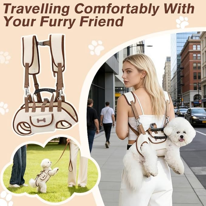 Dog Backpack Carrier for Small Dogs,Dog Lift Harness Adjustable Padded Breathable with Small Pet Treat Bag Straps for Disabled, Joint Injuries, Cars,Outdoor Hiking Pet（M 8-13lb）