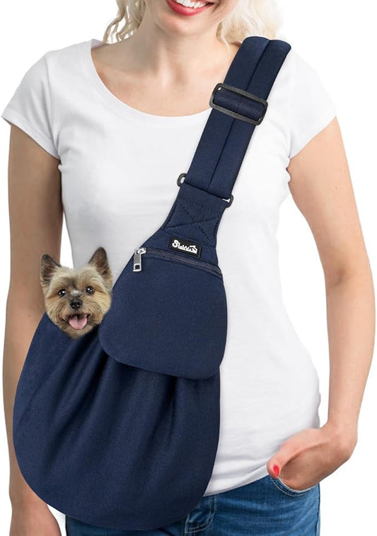 SlowTon Dog Carrier Sling - Thick Padded Shoulder Strap Adjustable Dog Carriers for Small Dogs, Puppy Carrier Purse for Pet Cat with Front Zipper Pocket Safety Belt Machine Washable (DBL, M)