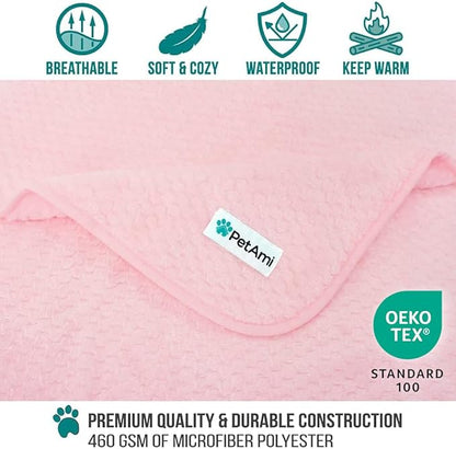 PetAmi Waterproof Dog Blanket, Leakproof Puppy Blanket for Small Medium Dogs, Furniture Sofa Couch Cover Protector, Fleece Pet Throw for Indoor Cat Kitten, Reversible Washable Soft Plush, 29x40 Pink