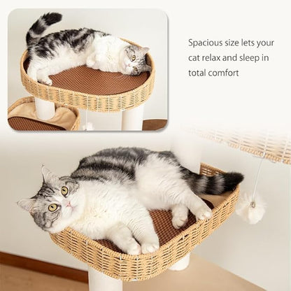Modern Cat Tree for Large Cats, 48-Inch Tall Cat Tree Tower with Wide Shelves Cotton Scratching Posts, Super Sturdy Base, Cozy Perches, and Interactive Toys for Indoor