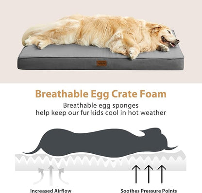 BFPETHOME Outdoor Dog Beds for Large Dogs, Waterproof Dog Bed for Medium, Large, Extra Large Dogs, Orthopedic Pet Bed with Removable Washable Cover, Egg Crate Foam Pet Bed Mat. (47 x 29 In, Dark Grey)