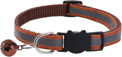 14 Pack Breakaway Cat Collar with Bell, Reflective Kitten Collar for Girl Boy Cats, Safety Buckle Adjustable 7.5-12.5 Inch, 0.4 Inch Width Lightweight, Pet Gifts (Brown)