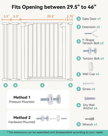 COMOMY 36" Extra Tall Baby Gate for Stairs Doorways, Fits Openings 29.5" to 40.6" Wide, Auto Close Sturdy Safety Dog Gate for House, Pressure Mounted Easy Walk Through Pet Gate with Door, White