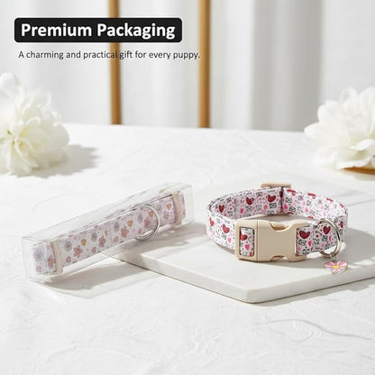 Girl Dog Collar with Unique Purple and Donut Print, Cute Dog Collar for Spring & Summer, Adjustable Pet Collar for Medium Dogs