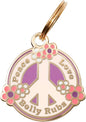 Two Tails Pet Company Personalized 'Peace, Love, Belly Rubs' Pet ID Tag & Collar Charm - Custom Engraved Dog Tags for Pets - Luxury Brass, Gold Plating